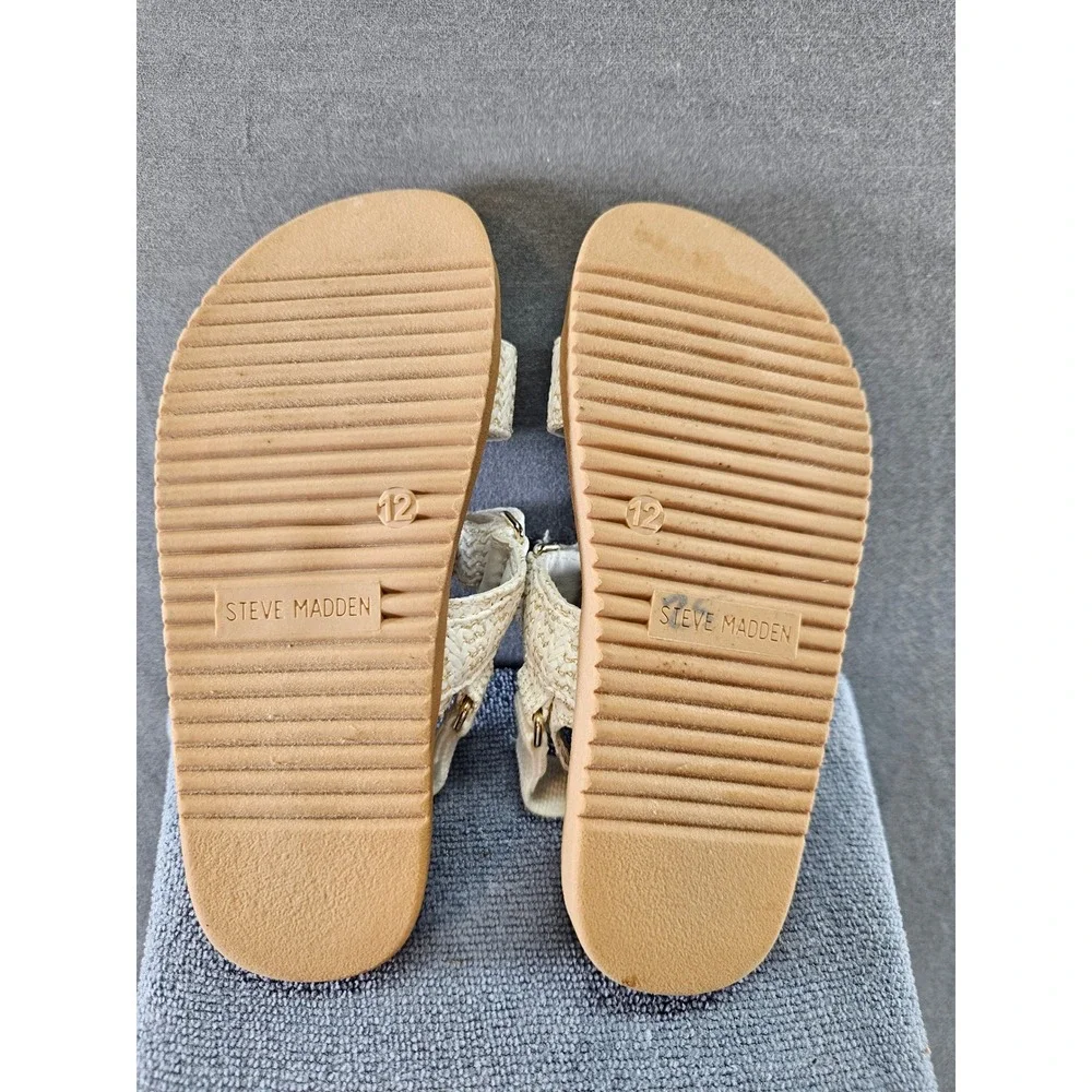 Steve Madden Girls Sandals Cream Gold Metallic Woven Strappy Size 12 Kids